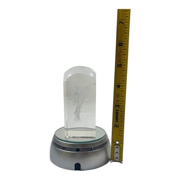 3D Laser Etched Crystal Flower Light Display Multicolor Changing Base Sculpture - Picture 11 of 12